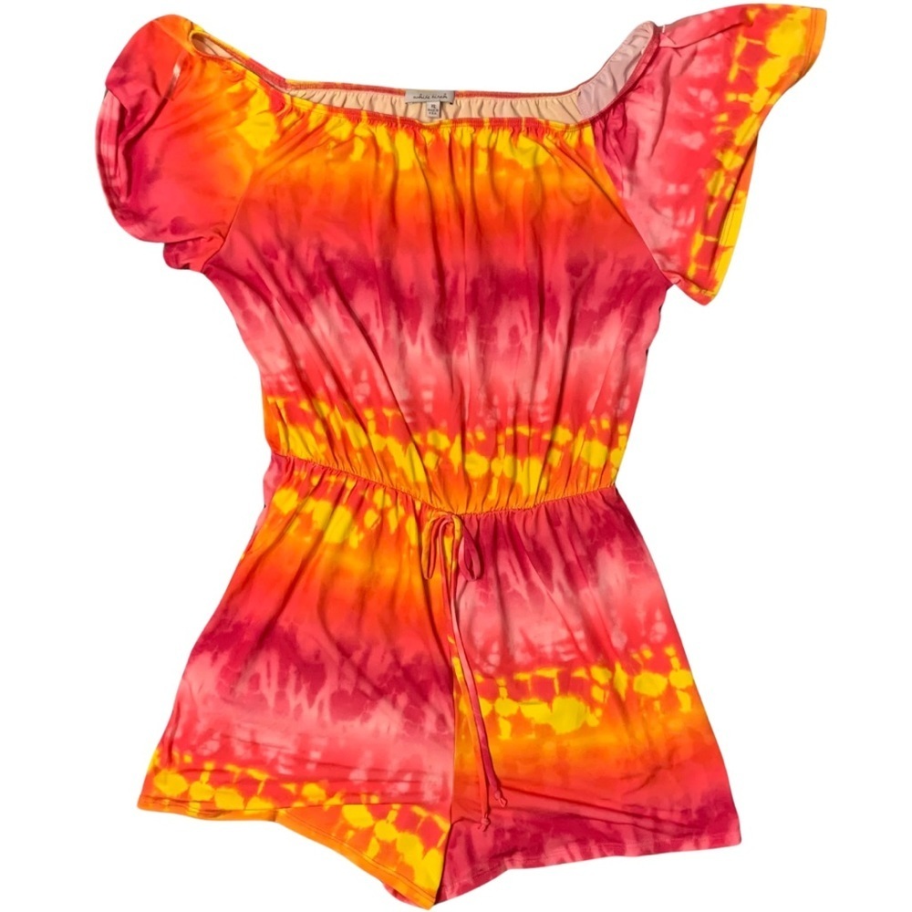 NWT-White Birch Sz Lg pink/orange/yellow tie die short sleeve romper w/pockets. - Picture 6 of 11